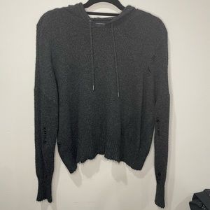 American Eagle Distressed Cropped Hooded Sweater Gray sz M